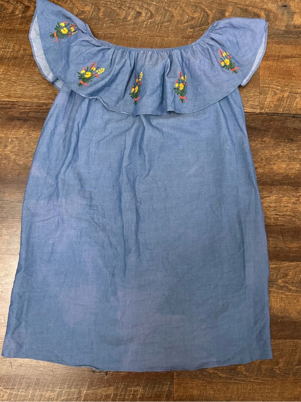 Everly Blue Off the Shoulder Embroidered Floral Dress Medium